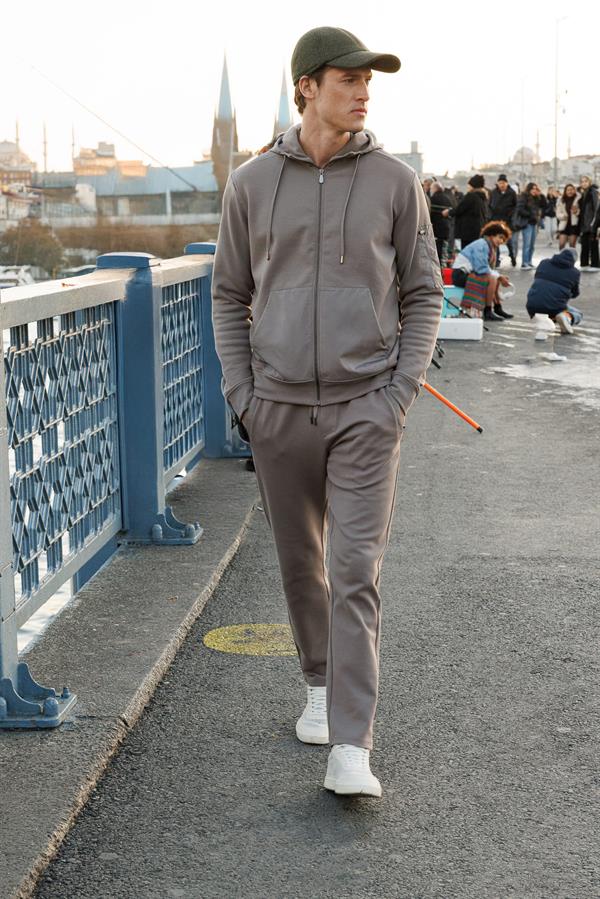 Erkek Kapüşonlu Kanguru Cepli Eşofman Üstü Antra/Melanj