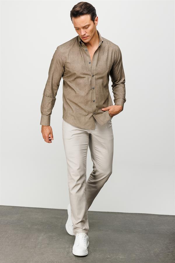 Erkek Klasik Yaka %100 Pamuk Regular Orta Kesim Gömlek Olive