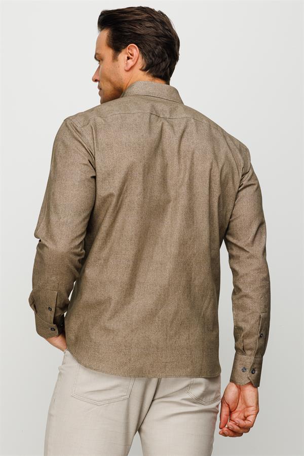 Erkek Klasik Yaka %100 Pamuk Regular Orta Kesim Gömlek Olive