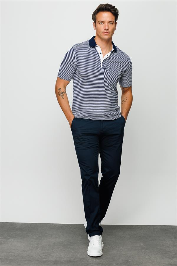 Erkek Merserize T-shirt Lacivert