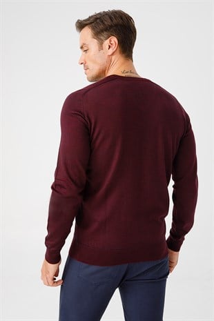 Мужской свитер с V-образным вырезом цвета сливы