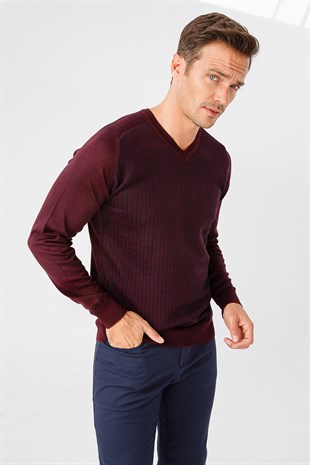 Мужской свитер с V-образным вырезом цвета сливы
