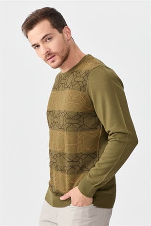 Мужской шерстяной свитер с рисунком впереди хаки 