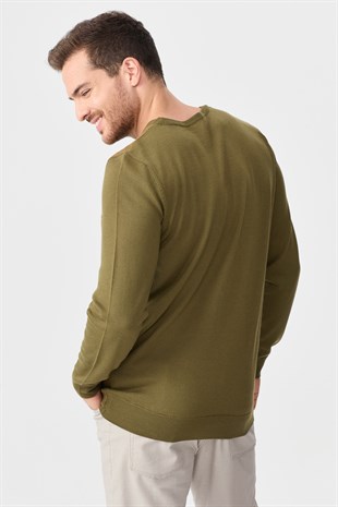 Мужской шерстяной свитер с рисунком впереди хаки 