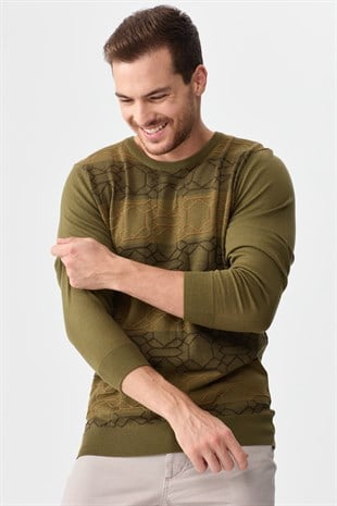 Мужской шерстяной свитер с рисунком впереди хаки 