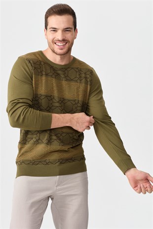Мужской шерстяной свитер с рисунком впереди хаки 