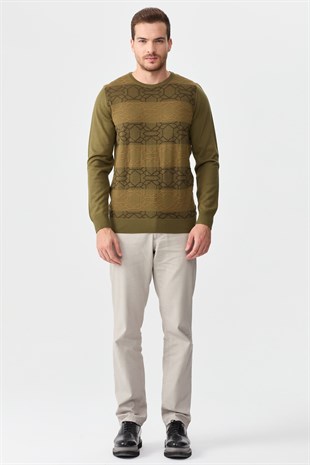 Мужской шерстяной свитер с рисунком впереди хаки 