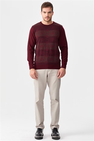 Мужской шерстяной свитер с рисунком впереди бордовый 