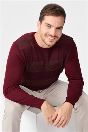 Мужской шерстяной свитер с рисунком впереди бордовый 
