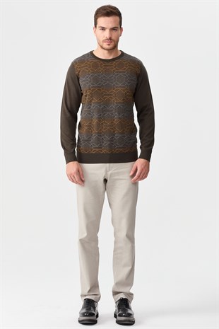 Мужской шерстяной свитер с рисунком впереди коричневый 