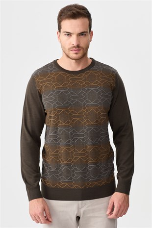 Мужской шерстяной свитер с рисунком впереди коричневый 