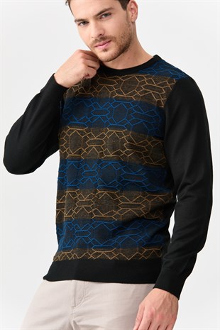 Мужской шерстяной свитер с рисунком впереди черный 