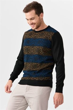 Мужской шерстяной свитер с рисунком впереди черный 