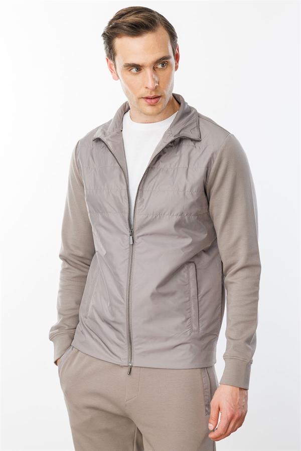 Erkek Önü Kapitone Eşofman Üstü Vizon