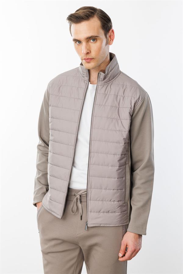 Erkek Önü Kapitone Eşofman Üstü Vizon