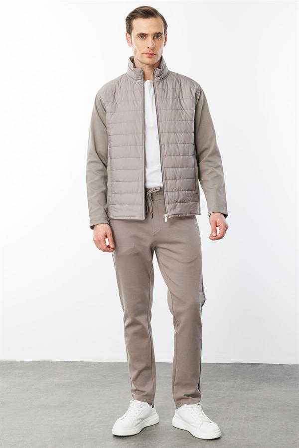 Erkek Önü Kapitone Eşofman Üstü Vizon