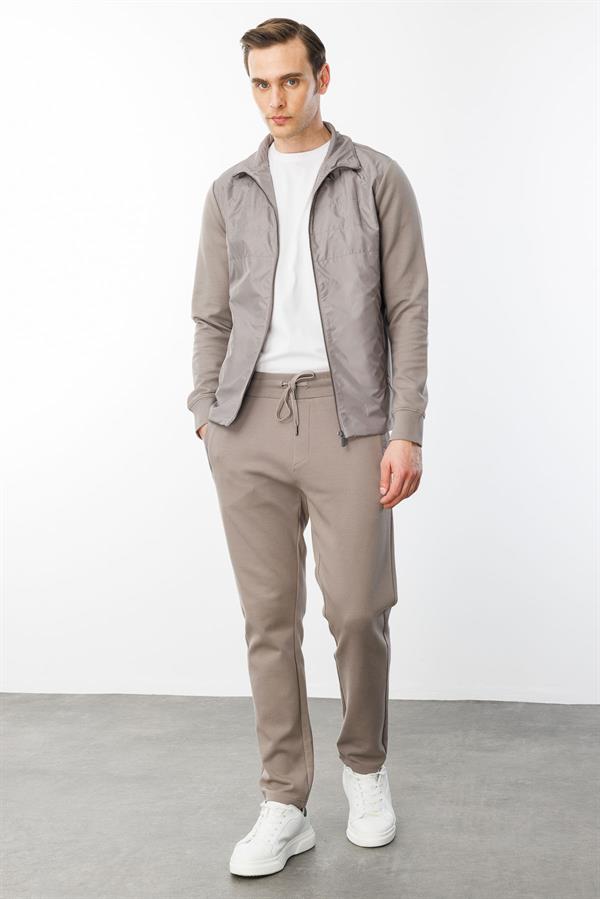 Erkek Önü Kapitone Eşofman Üstü Vizon