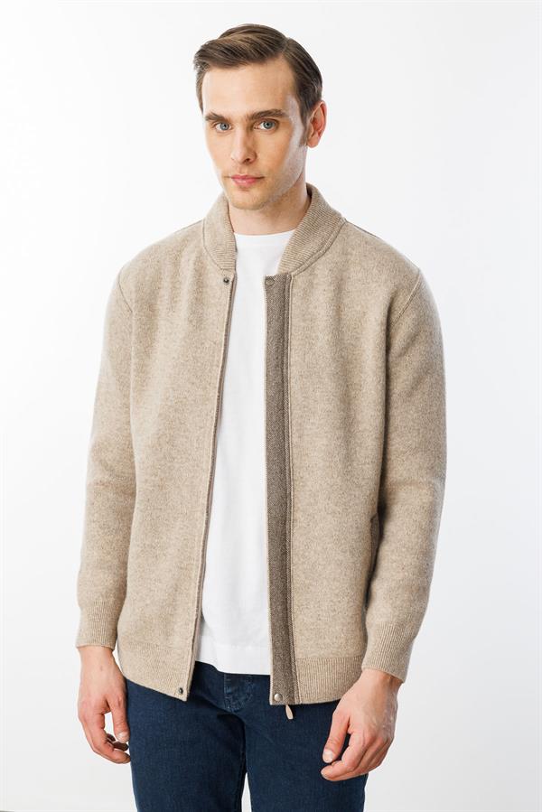 Мужское пальто из шерстяного трикотажа Темно-бежевый
