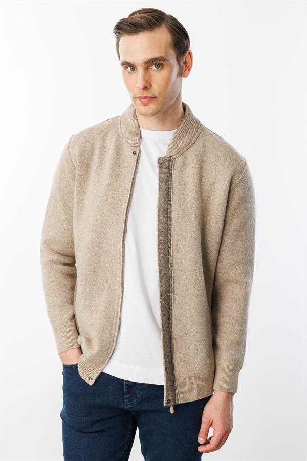 Мужское пальто из шерстяного трикотажа Темно-бежевый