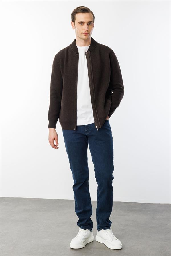 Мужское пальто из шерстяного трикотажа Темно коричневый