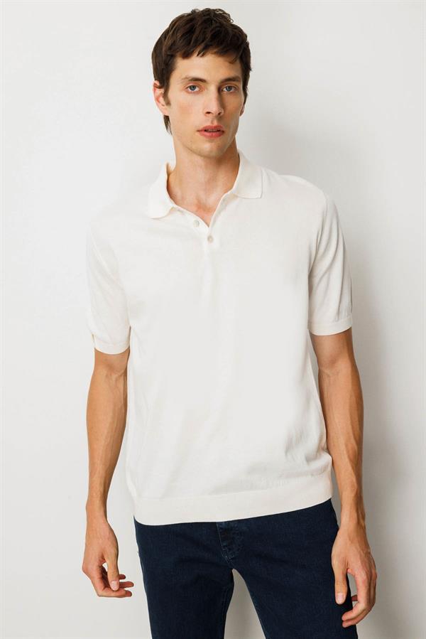 Erkek Polo Yaka %100 Pamuk Kısa Kol İnce Triko Krem