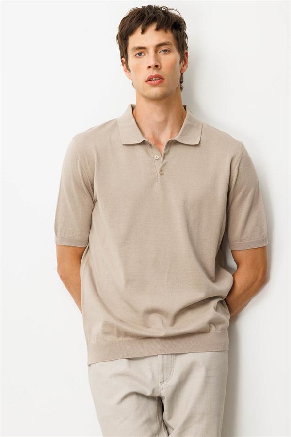 Erkek Polo Yaka %100 Pamuk Kısa Kol İnce Triko Vizon