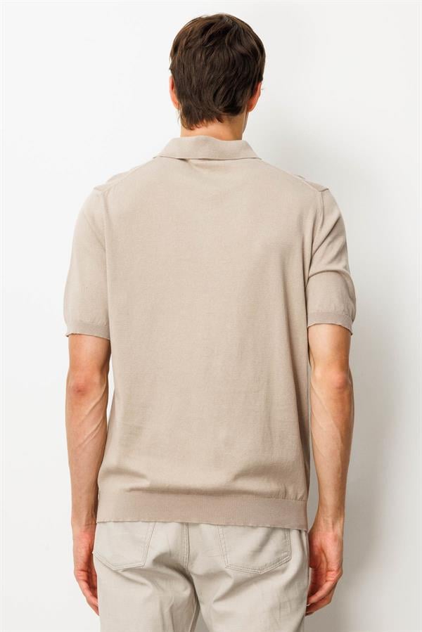 Erkek Polo Yaka %100 Pamuk Kısa Kol İnce Triko Vizon