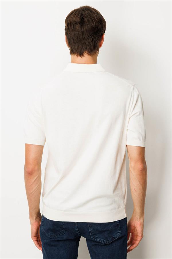 Erkek Polo Yaka %100 Pamuk Kısa Kol İnce Triko Krem