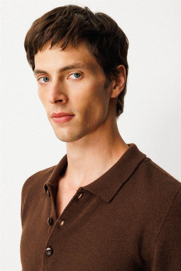 Erkek Polo Yaka Basic Yün Kazak M.Kahve