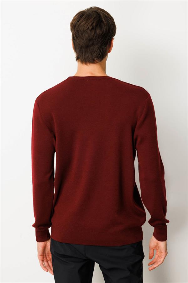 Erkek Polo Yaka Çelik Örgü Yün Kazak Bordo