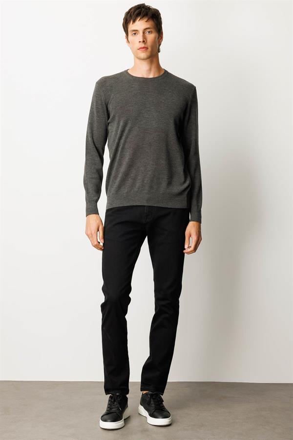 Erkek Polo Yaka Çelik Örgü Yün Kazak K.Füme