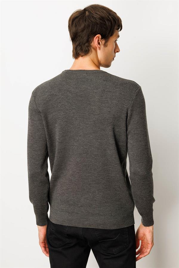 Erkek Polo Yaka Çelik Örgü Yün Kazak K.Füme