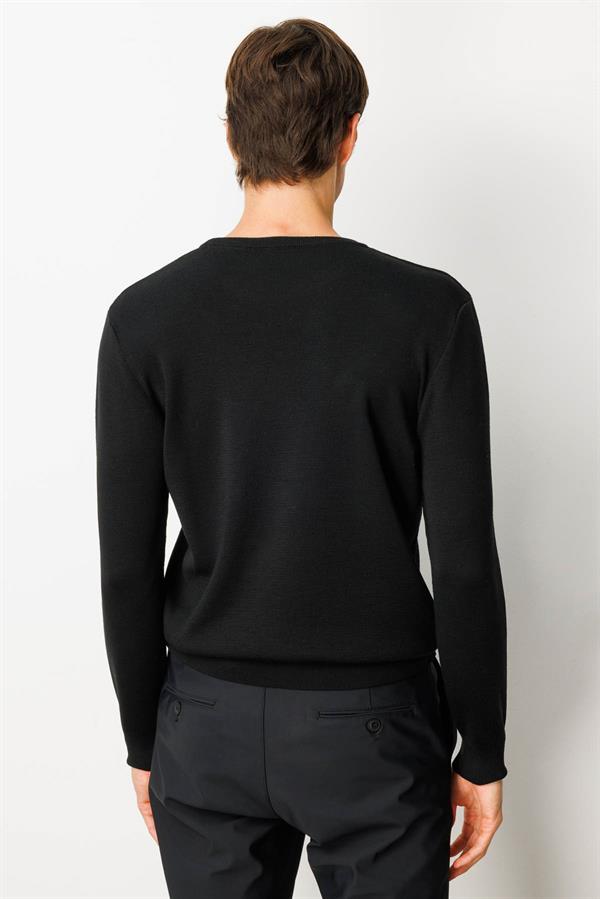 Erkek Polo Yaka Çelik Örgü Yün Kazak Siyah