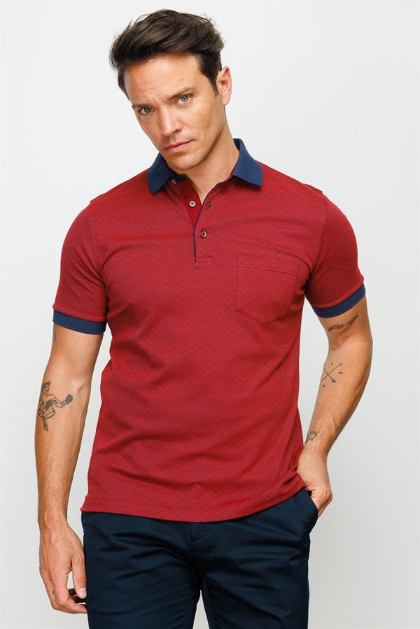 Мужская жаккардовая футболка поло с коротким рукавом бордовая