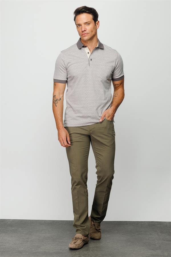 Мужская жаккардовая футболка поло с коротким рукавом бежевая