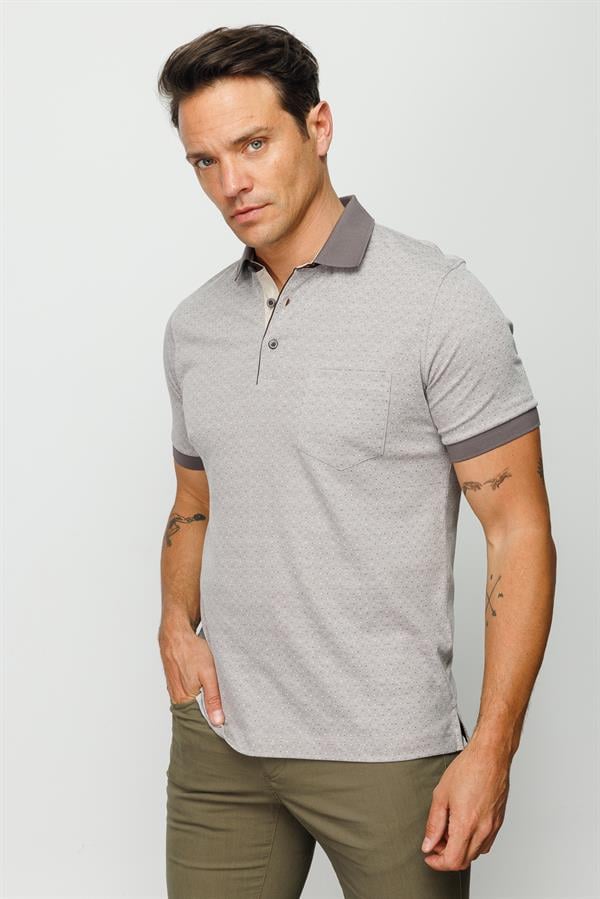 Мужская жаккардовая футболка поло с коротким рукавом бежевая