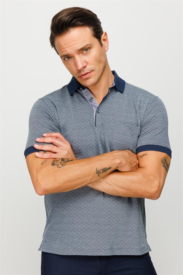Мужская жаккардовая футболка поло с коротким рукавом темно серая