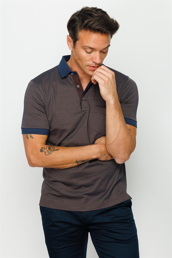 Мужская жаккардовая футболка поло с коротким рукавом коричневая