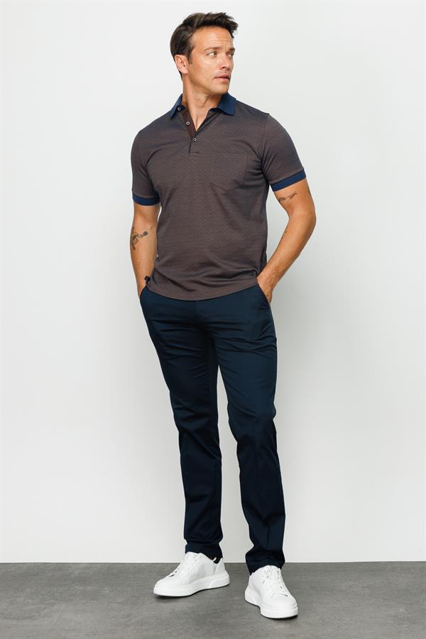 Мужская жаккардовая футболка поло с коротким рукавом коричневая