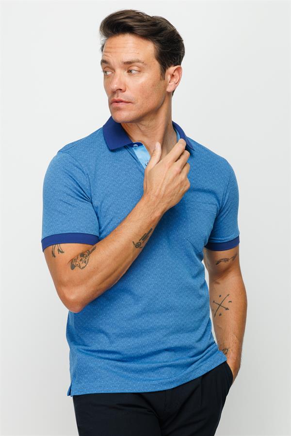 Мужская жаккардовая футболка поло с коротким рукавом ярко синяя