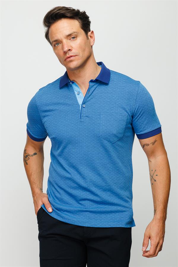 Мужская жаккардовая футболка поло с коротким рукавом ярко синяя