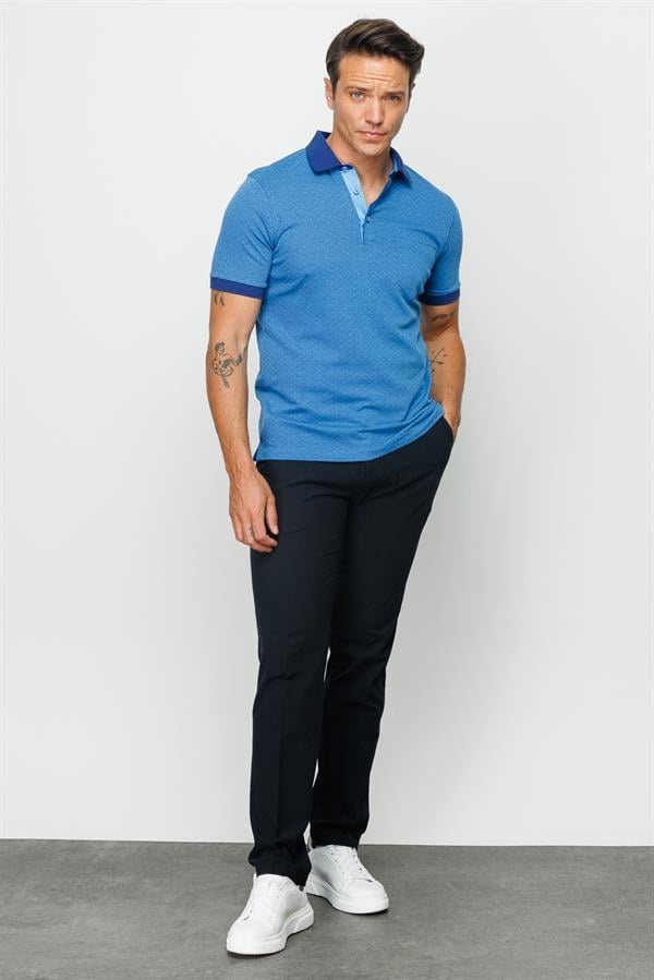 Мужская жаккардовая футболка поло с коротким рукавом ярко синяя