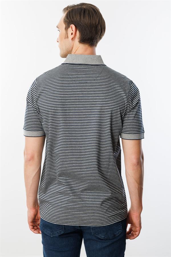 Erkek Polo Yaka Çizgili %100 Pamuk T-shirt Gri
