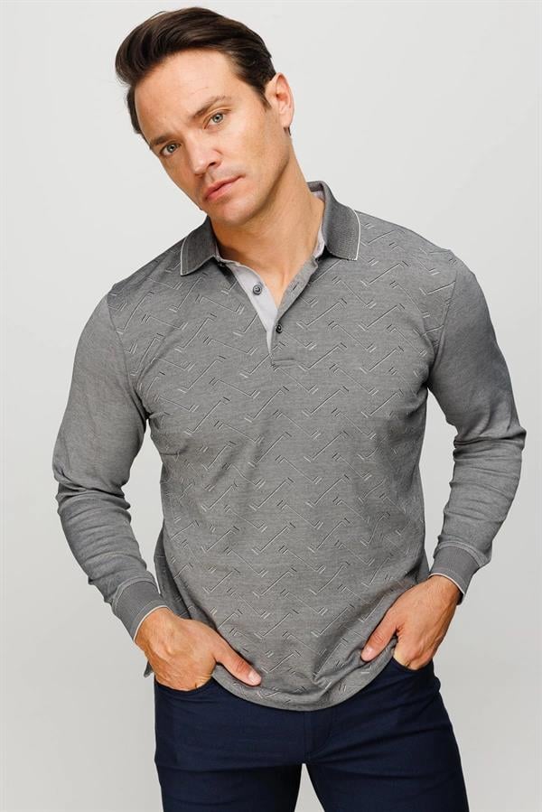 Мужская толстовка с длинным рукавом и воротником-поло с рисунком