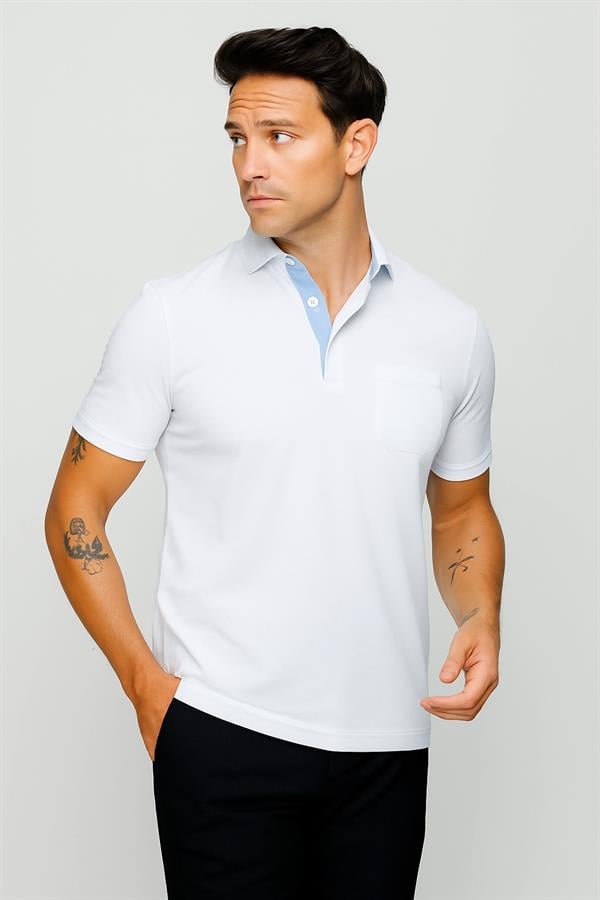 Мужская футболка с вырезом поло на пуговицах белая