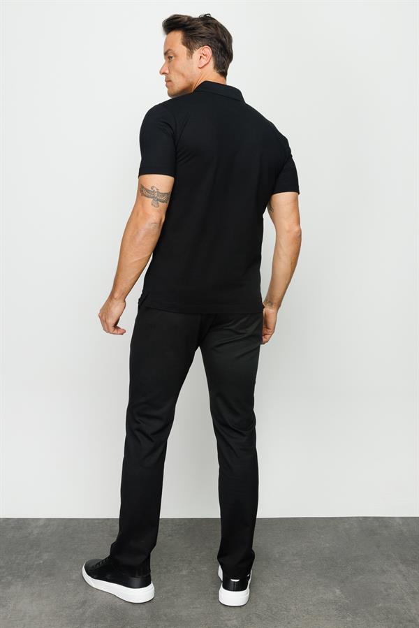 Мужская футболка с вырезом поло на пуговицах черная 