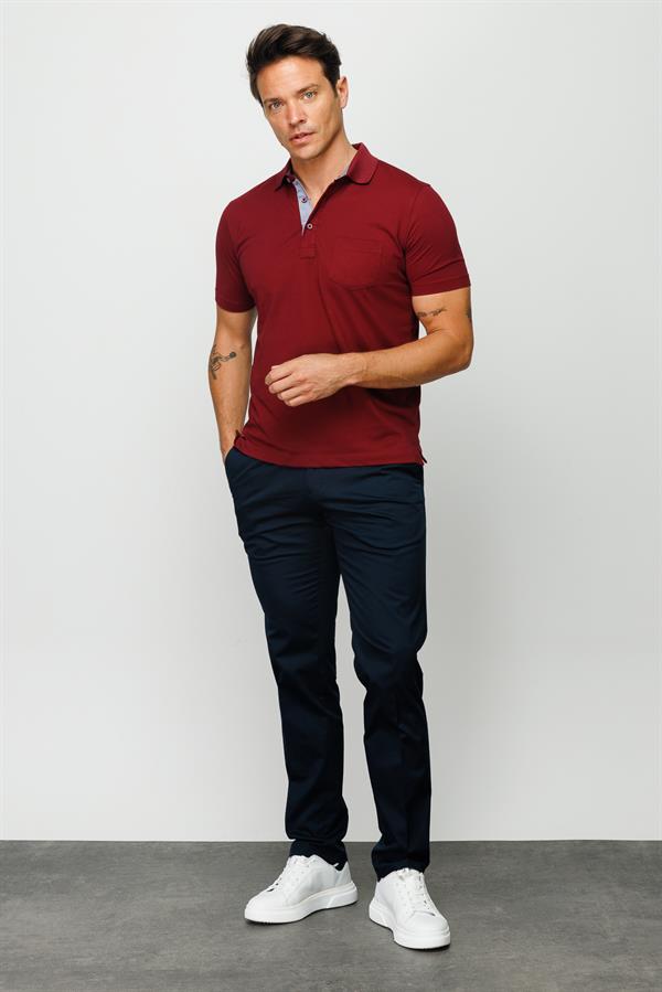 Мужская футболка с вырезом поло на пуговицах бордовая