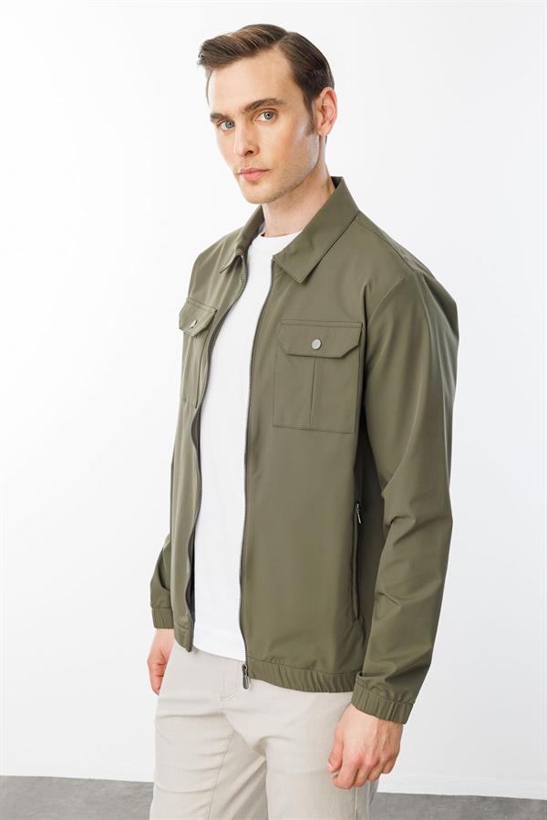 Erkek Polo Yaka Göğsü Cepli Mont Haki