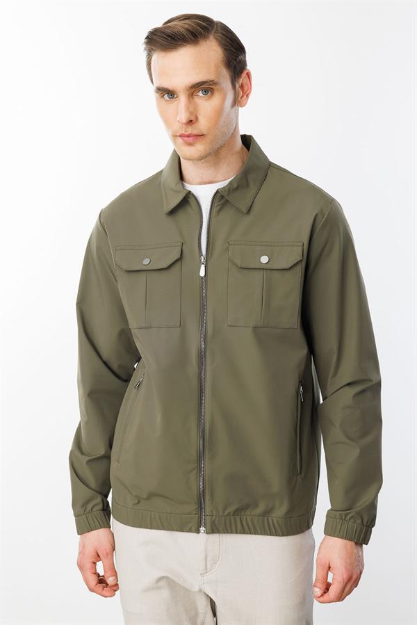 Erkek Polo Yaka Göğsü Cepli Mont Haki