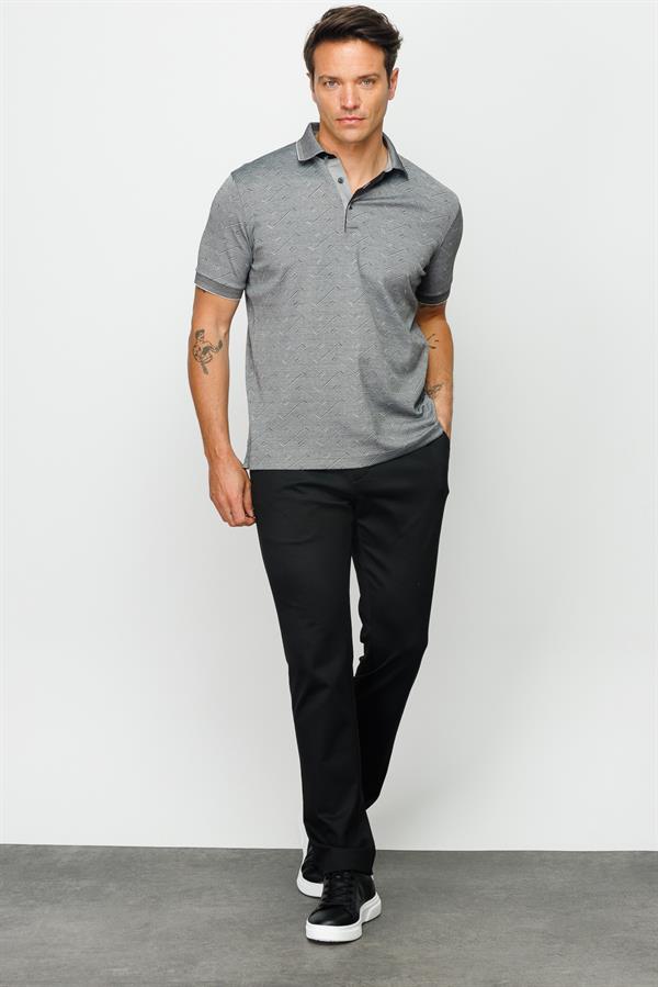 Мужская жаккардовая футболка поло на пуговицах черная